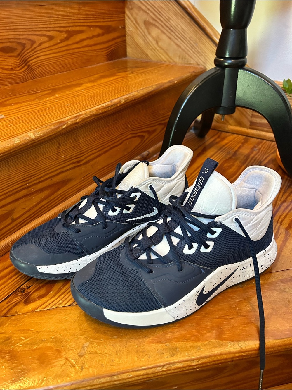 Nike Paul George 3s Navy and White Men's Lightweight BasketballTraining Sneakers